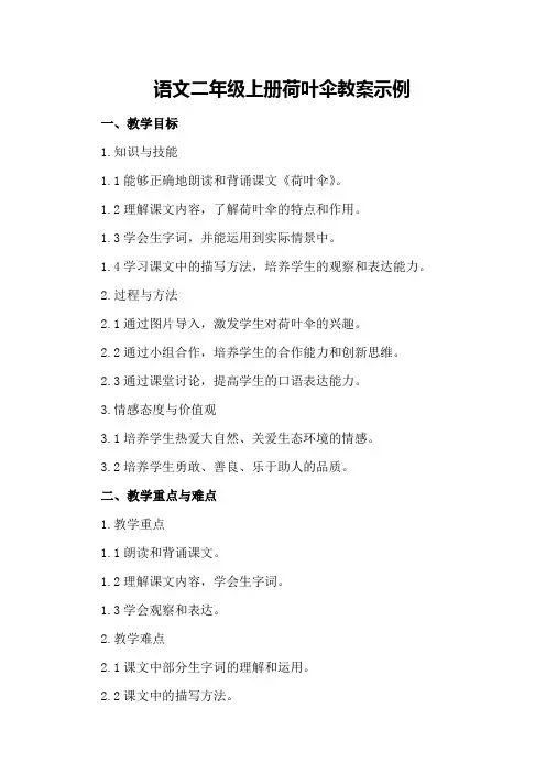 语文二年级上册 荷叶伞 教案示例