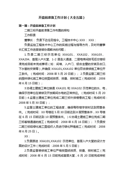 开盘前准备工作计划（大全五篇）