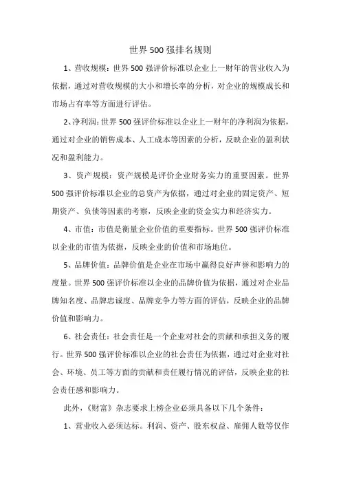 世界500强排名规则