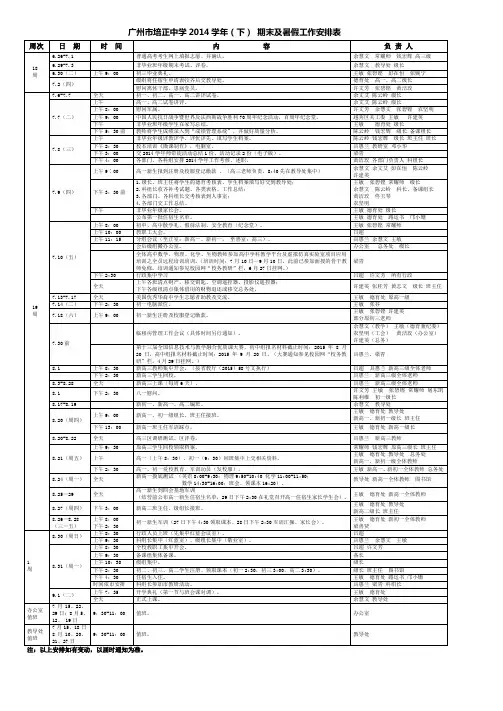 广州市培正中学2008学年(下) 期末及暑假 工作安排表