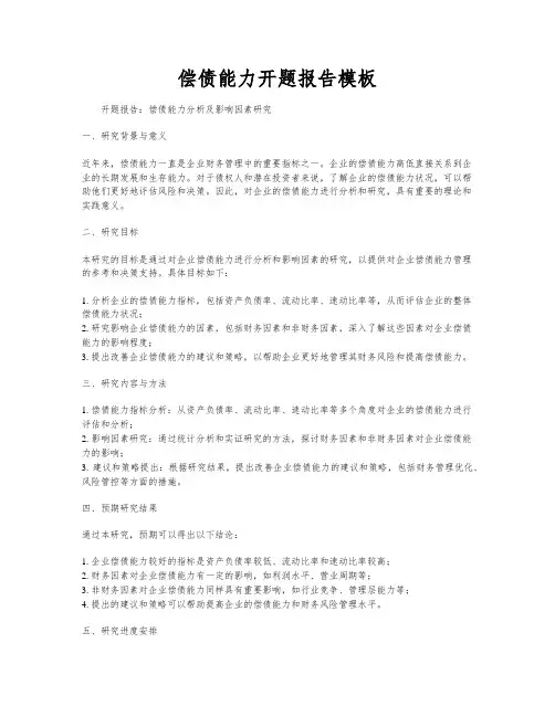 偿债能力开题报告模板