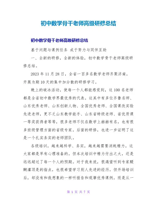 初中数学骨干教师高级研修总结