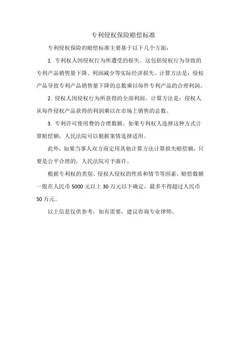 专利侵权保险赔偿标准