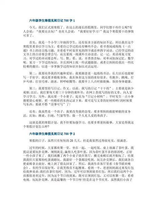 六年级学生寒假见闻700字日记范文