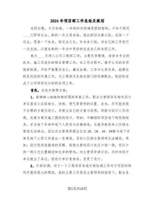 2024年项目部工作总结及规划(4篇)