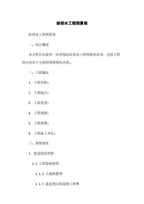 给排水工程预算表