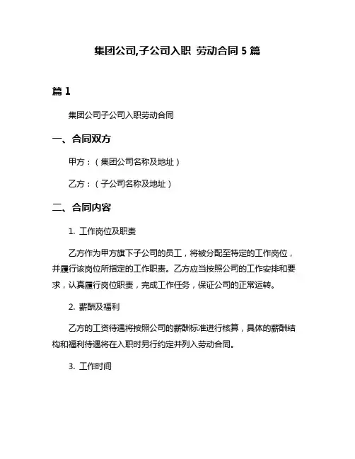 集团公司,子公司入职 劳动合同5篇