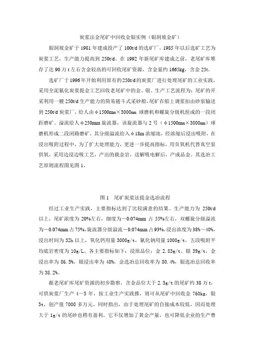 炭浆法金尾矿中回收金银实例(银洞坡金矿)