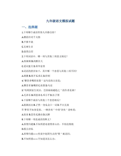 九年级语文模拟试题