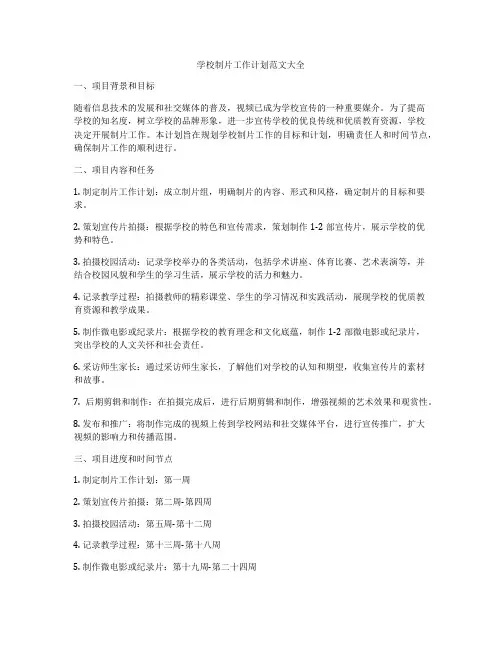 学校制片工作计划范文大全