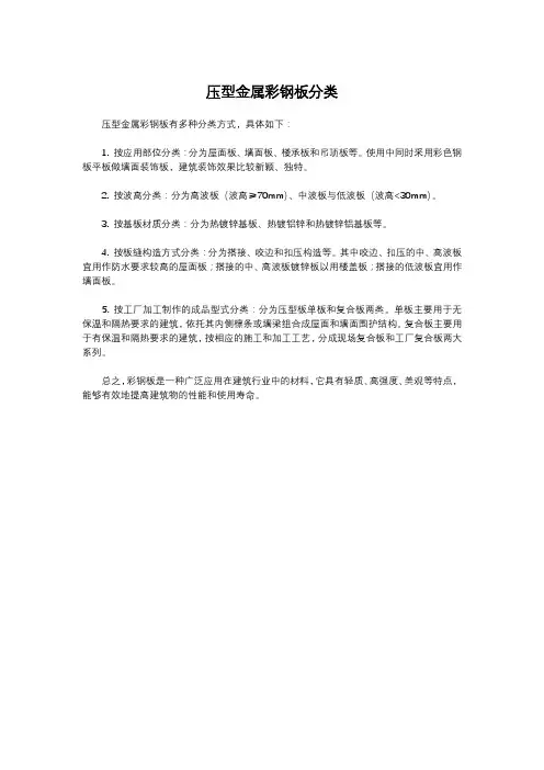 压型金属彩钢板分类