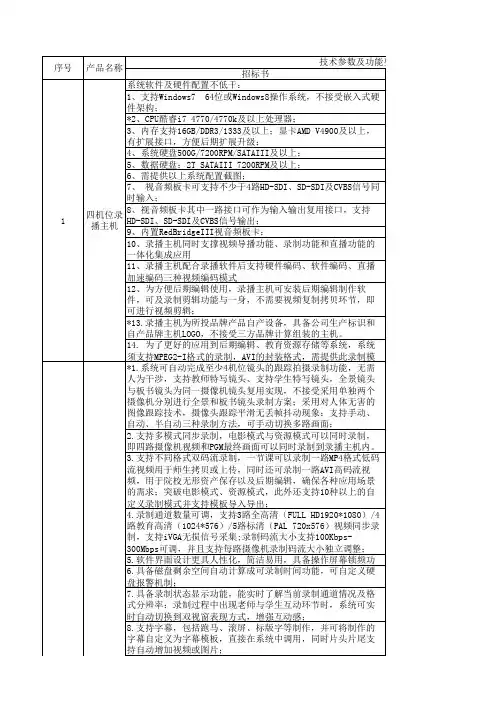 轻工业学院录播系统配置清单、数量、偏差表