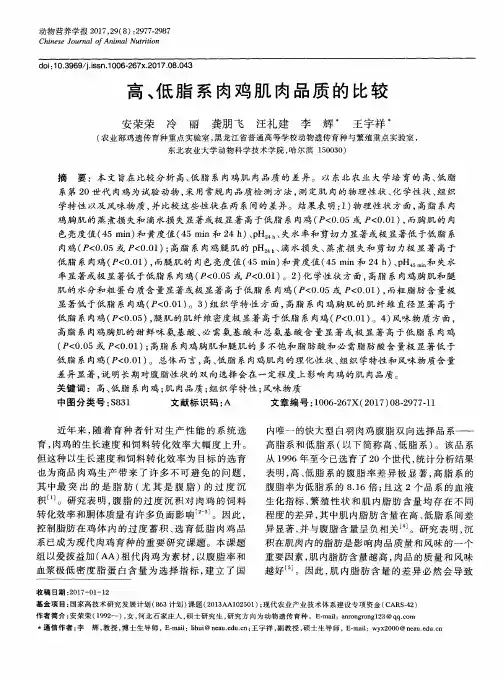 高、低脂系肉鸡肌肉品质的比较