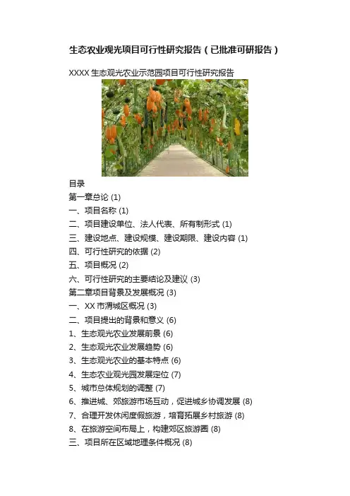 生态农业观光项目可行性研究报告（已批准可研报告）