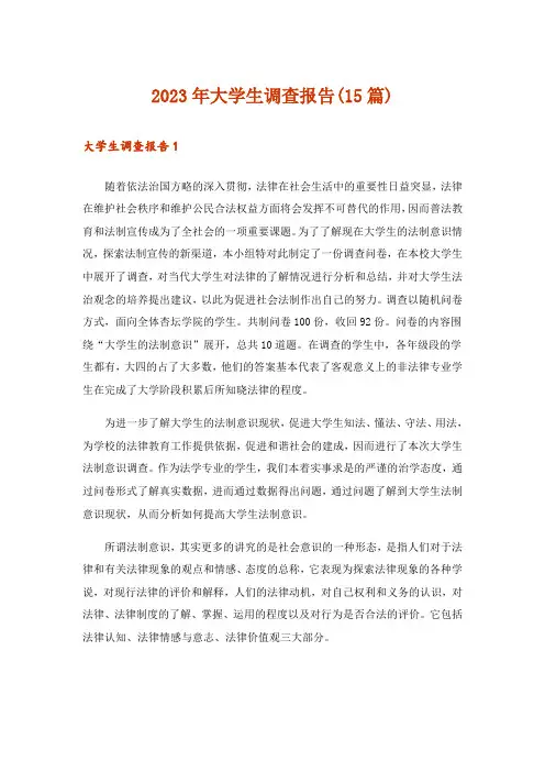 2023年大学生调查报告(15篇)