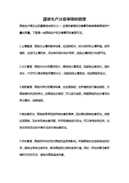 蔬菜生产注意事项和管理