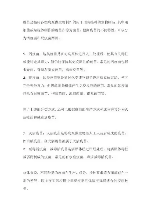 疫苗的分类并举例