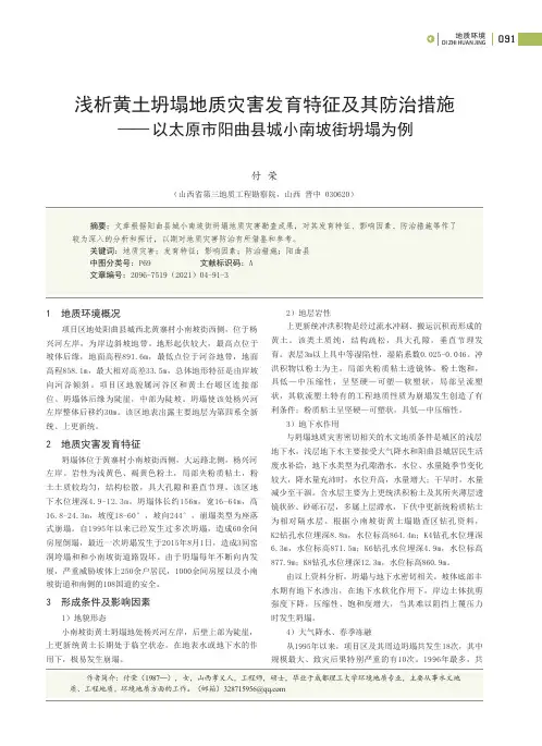 浅析黄土坍塌地质灾害发育特征及其防治措施--以太原市阳曲县城小南坡街坍塌为例