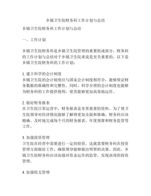 乡镇卫生院财务科工作计划与总结