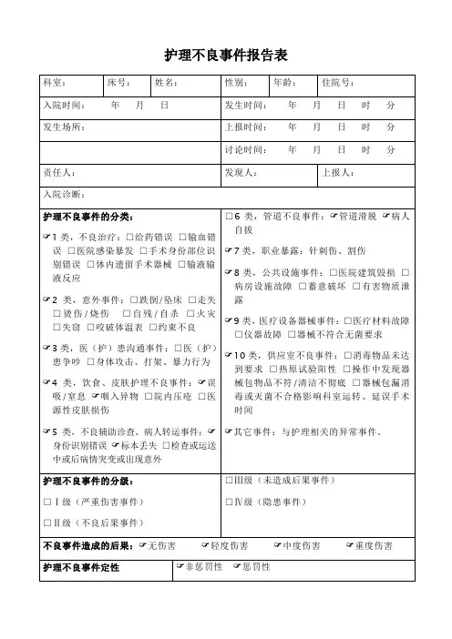护理不良事件报告表