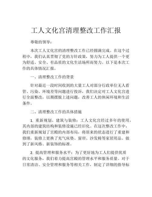 工人文化宫清理整改工作汇报