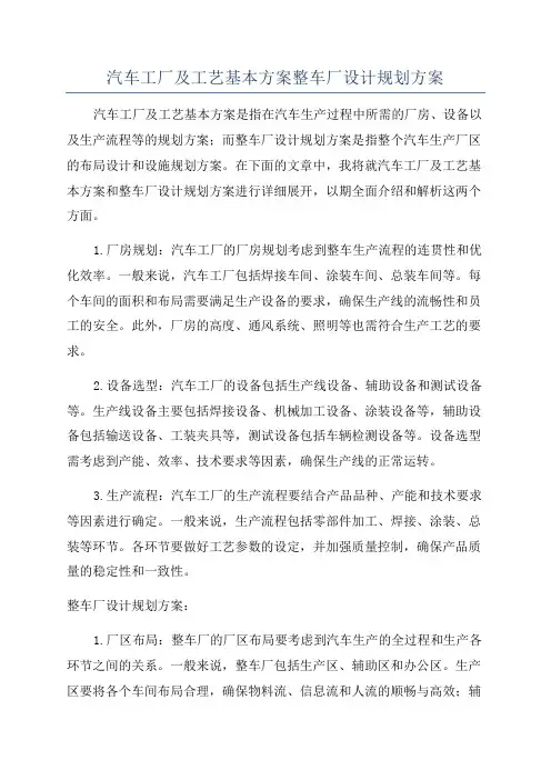 汽车工厂及工艺基本方案整车厂设计规划方案
