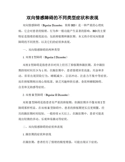 双向情感障碍的不同类型症状和表现