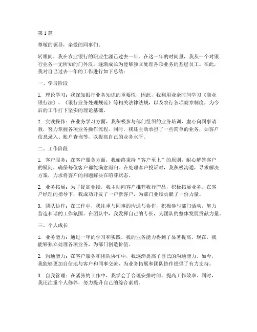 农行新员工年度个人总结(3篇)