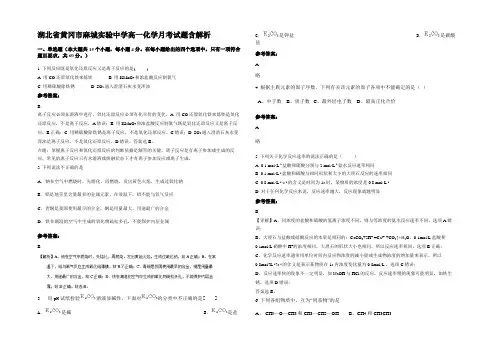 湖北省黄冈市麻城实验中学高一化学月考试题含解析