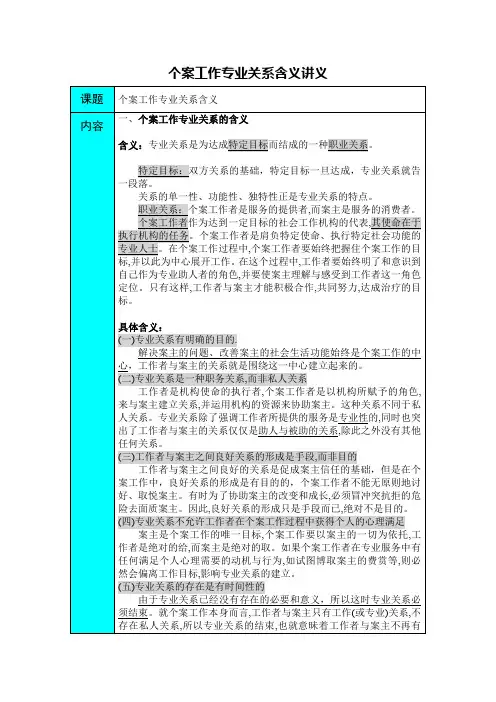 个案工作专业关系含义讲义