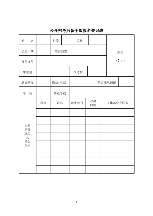 公开招考后备干部报名登记表