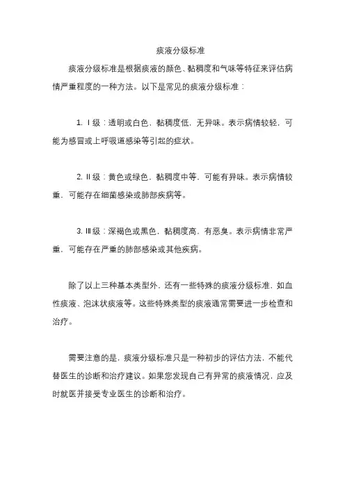 痰液分级标准