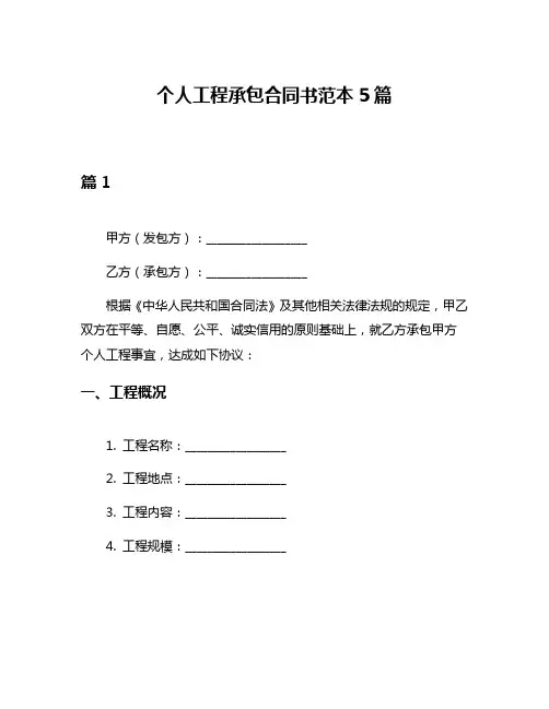 个人工程承包合同书范本5篇