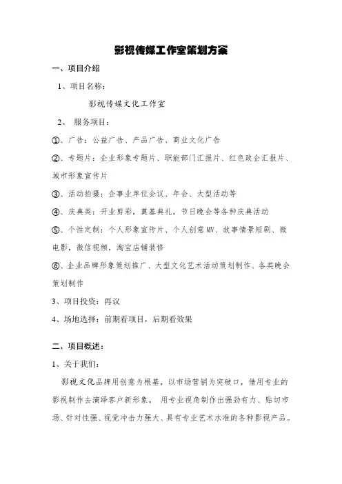 影视文化传媒公司创业策划实施方案一