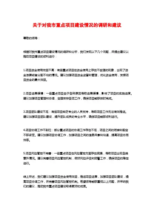 关于对我市重点项目建设情况的调研和建议