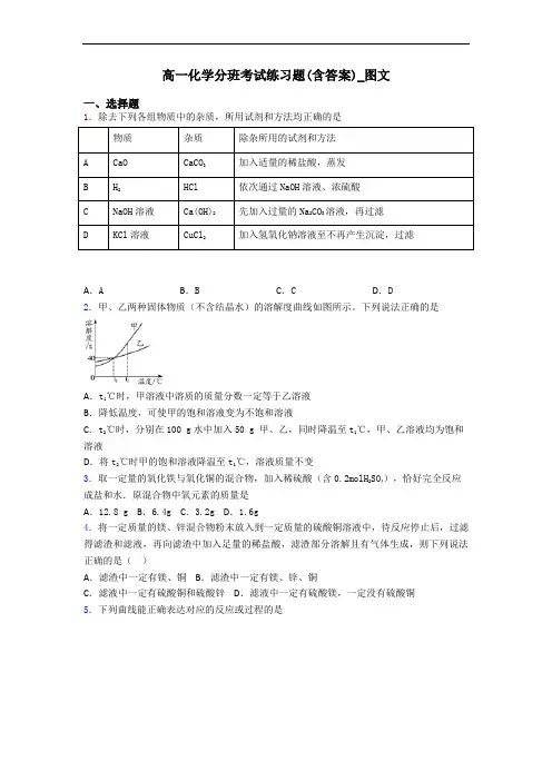 高一化学分班考试练习题(含答案)_图文