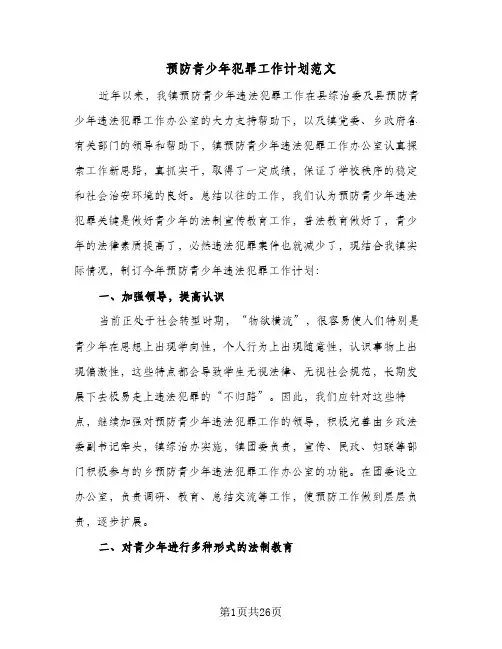 预防青少年犯罪工作计划范文(8篇)