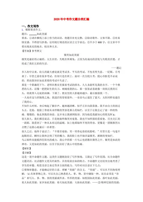 2020年中考作文题分类汇编