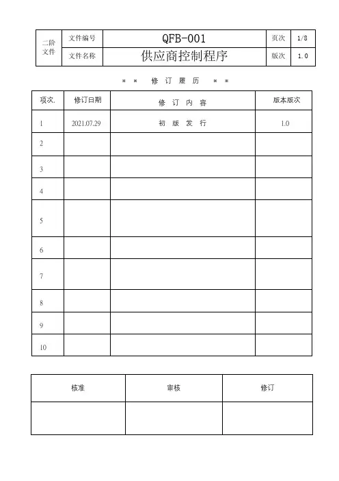 HSF供应商控制程序