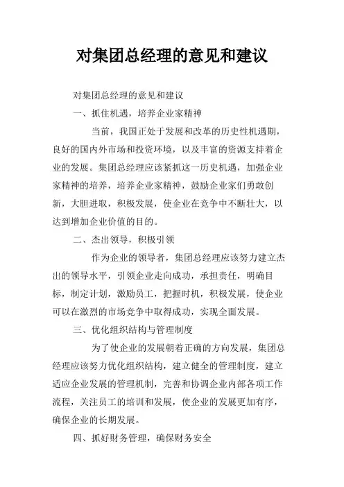 对集团总经理的意见和建议