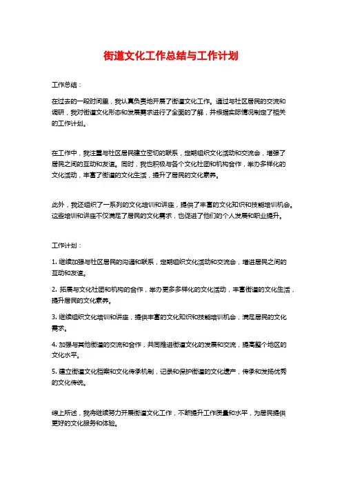 街道文化工作总结与工作计划