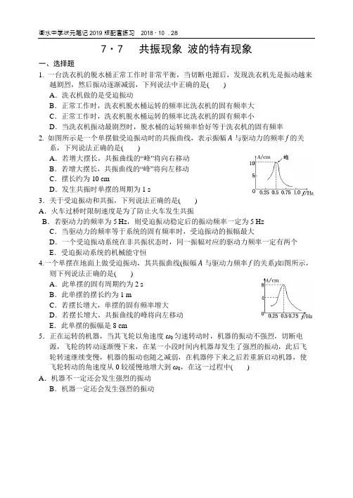 2019届高三衡水中学状元笔记物理课时作业：共振现象、波的特有现象  同步测试题