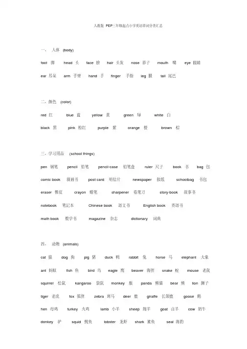 人教版三年级起点小学英语单词分类汇总(20200825074721)