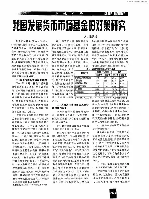 我国发展货币市场基金的对策研究