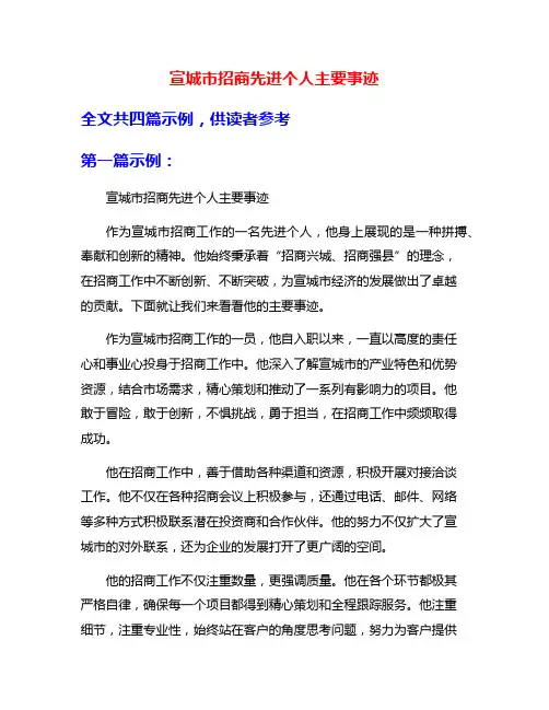 宣城市招商先进个人主要事迹