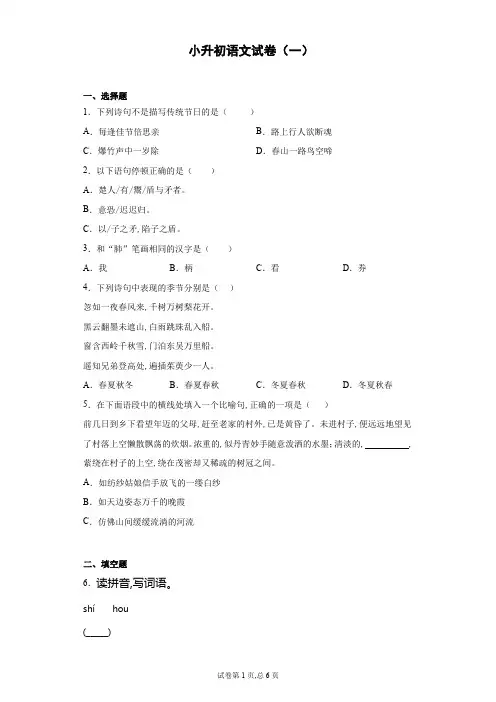 小升初语文试卷(一)部编版(含答案)