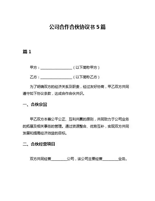 公司合作合伙协议书5篇