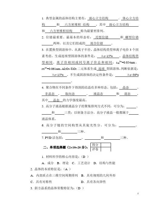 无机材料科学基础试题