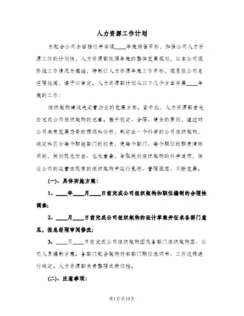 2024年人力资源工作计划（五篇）