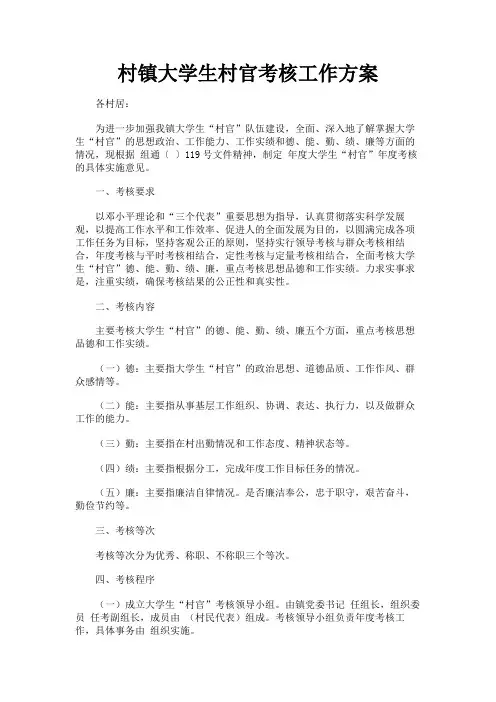 最新 村镇大学生村官考核工作方案-精品